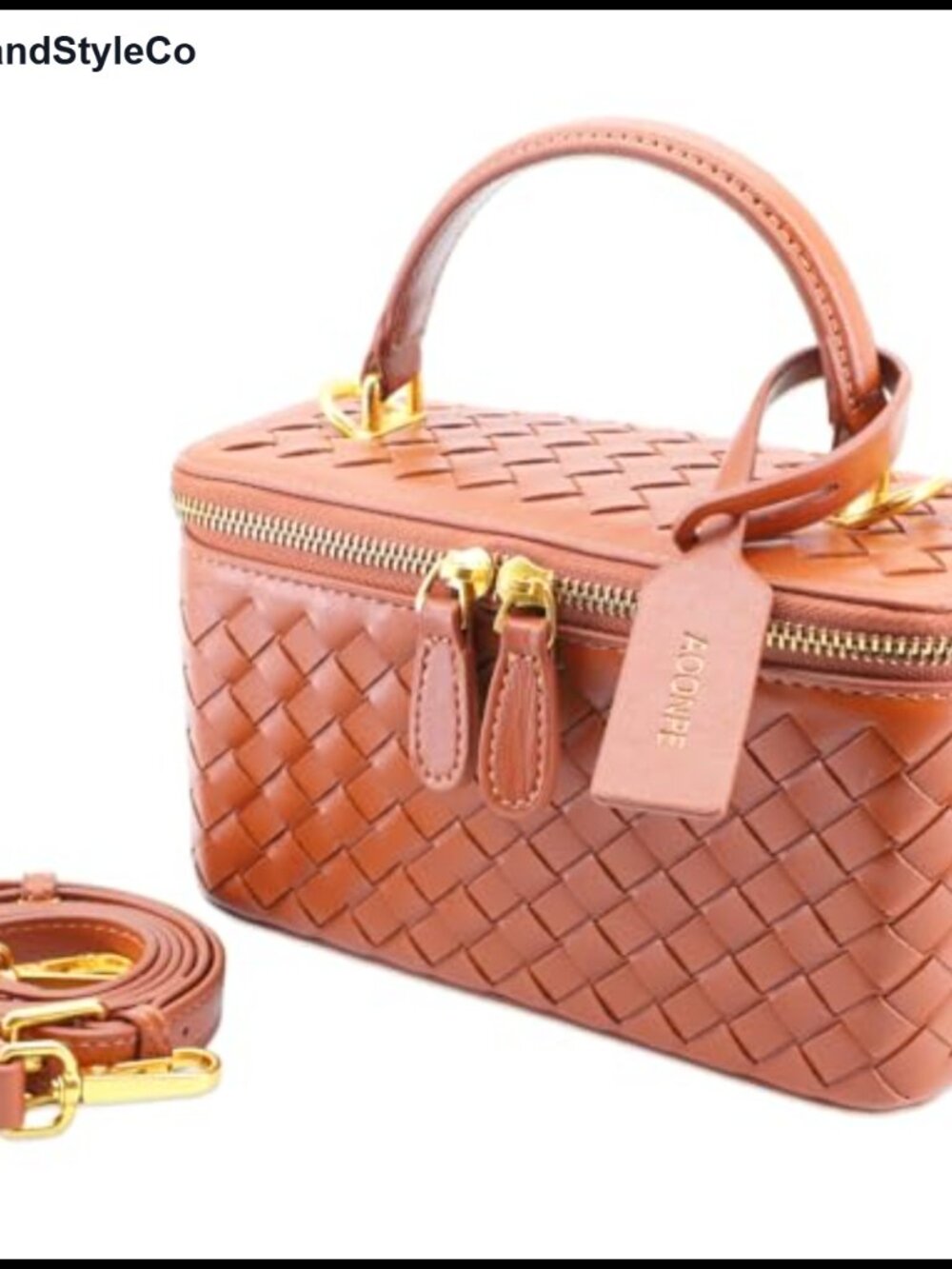 Woven Vegan Leather Box Purse Crossbody Bag Detachable Strap